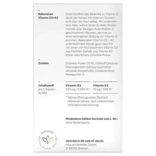 Bakanasan Vitamin D3 + K2 Kapseln, 60 St