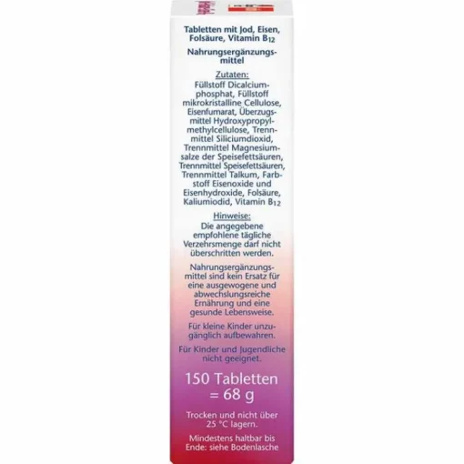 Doppelherz Jod + Folsäure + Eisen + B12 Tabletten, 150 St