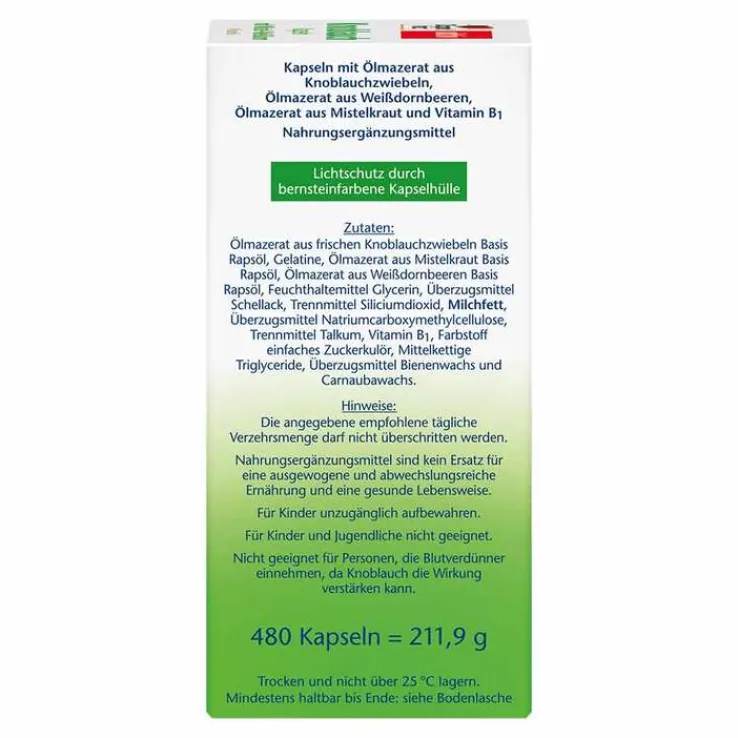 Doppelherz Knoblauch Kapseln mit Mistel + Weißdorn + Vitamin B1, 480 St