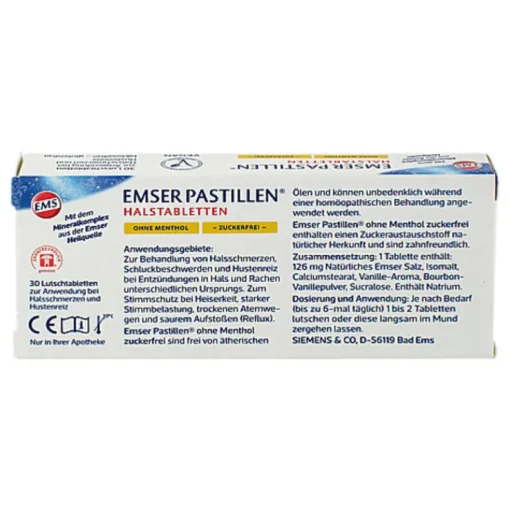 EMSER PASTILLEN® ohne Menthol, zuckerfrei mit Vanille, 30 St