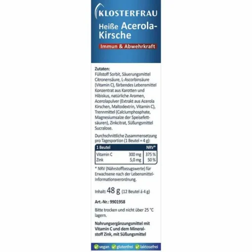 Klosterfrau heiße Acerola-Kirsche zuckerfrei Granulat , 12 St