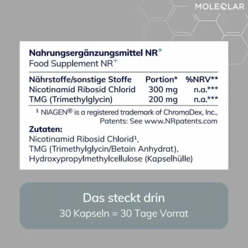 Moleqlar Longevity NR + Nicotinamid Kapseln, 30 St