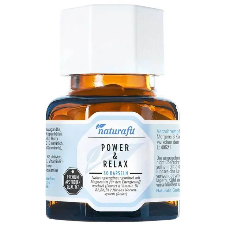 Naturafit Power & Relax Ashwagandha Rhodiola OPC Q10 BVitamin Magnesium Kps., 30 St