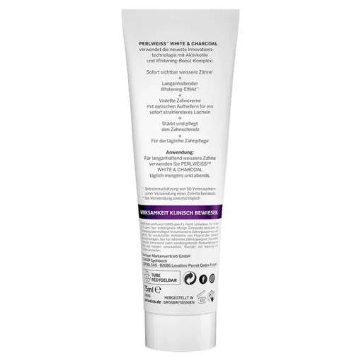 Perlweiss White & Charcoal Zahncreme, 75 ml