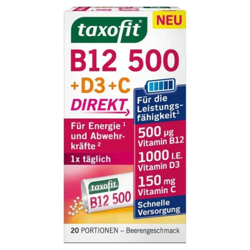 Taxofit Energie B12 500 + D3 + C Direkt Granulat, 20 St