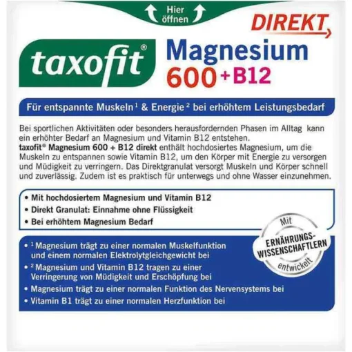Taxofit Magnesium 600 + B12 Direkt Granulat, 20 St