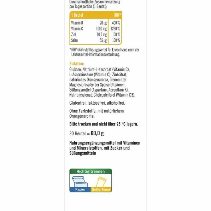 Taxofit Vitamin C 1000 + Zink + D3 Direkt Granulat, 20 St
