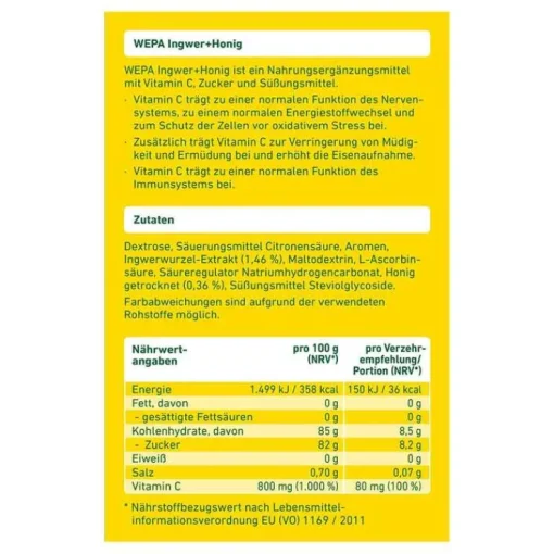 Wepa Ingwer + Honig + Vitamin C Pulver, 10X10 g