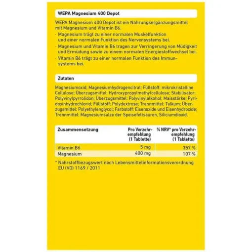 Wepa Magnesium 400 Depot + B6 Tabletten, 60 St