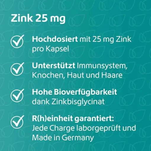 Zink 25 mg Immunsystem Plus hochdosiert + vegan Kapseln , 120 St
